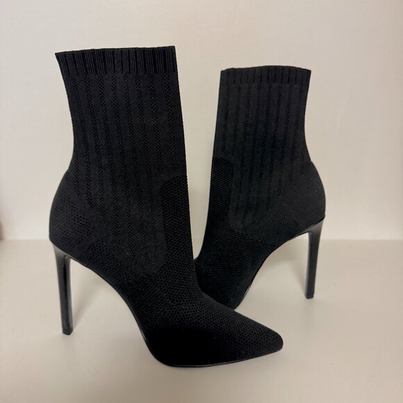 Steve Madden Discreet Stiletto Heeled Sock Boots In Black Rib - Picture 3 of 5